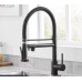 Змішувач для кухні з латунний з висувним і стаціонарним зливом з нержавіючої сталі, колір чорний