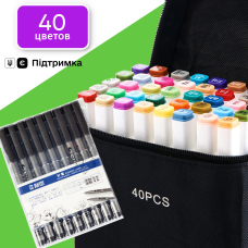 Маркери двосторонні Touch 40 кольорів і набір лайнерів 9 шт для ескізів і скетчів, набір фломастерів