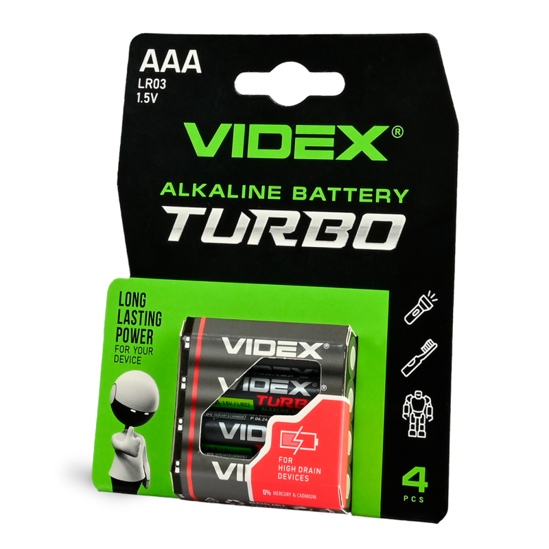 Батарейка Videx Turbo Alkaline LR03 (AАА), лужна, 1 шт.